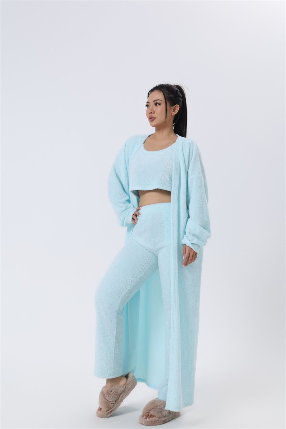 Cozy Pajama Set, 3 Piece Lounge Set, Cute Loungewear, Warm Suit Sets, Matching Set, Lounge Set, 3 Piece Pant Sets, Women Winter Dress - Image 3
